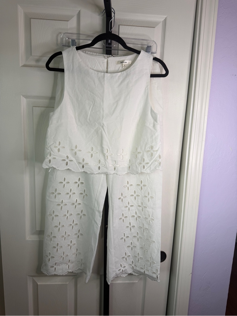 White Eyelet Two-Piece Top and Culottes Set, size Medium, NWT